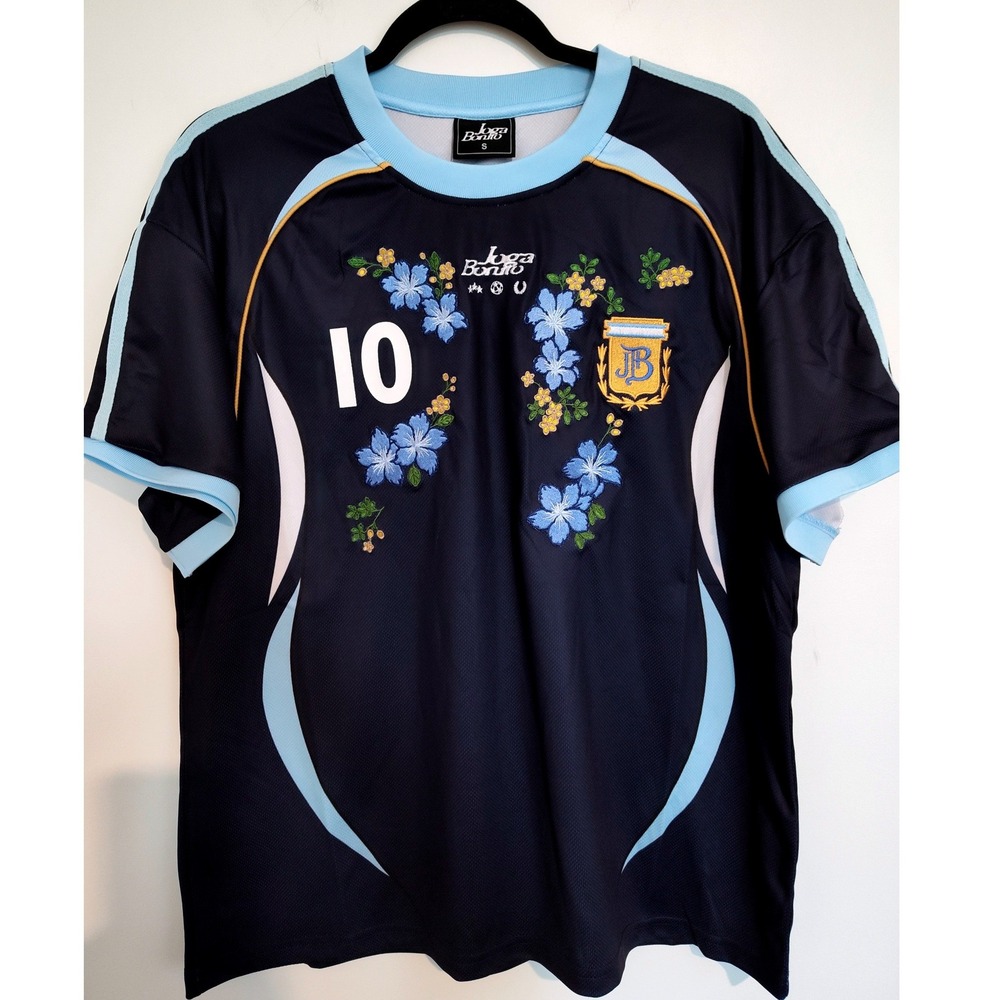 Joga Bonito Soccer Jersey Navy Blue Floral Embroidered Number 10 Shirt Small NWT